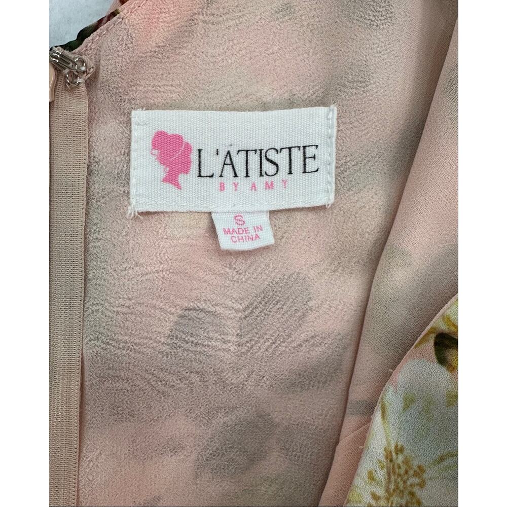 L’Atiste by Amy Pink Floral Ruffle High Low Maxi Dress Size Small Garden Party - Picture 8 of 11